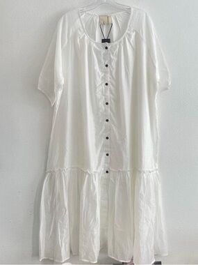 Intentionally Blank White Button-Front Midi Dress